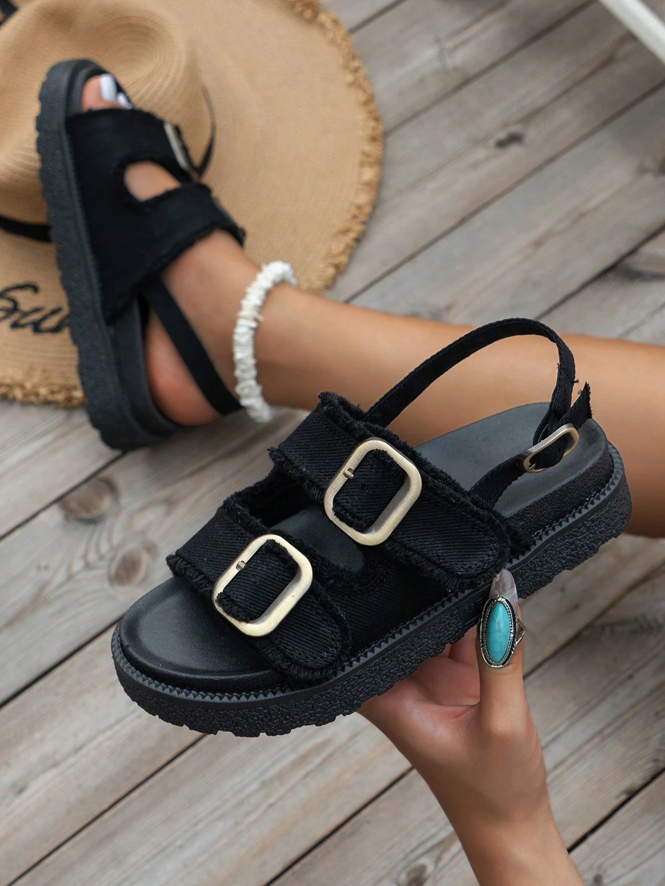 Women's Casual Vacation Style White Tassel Decor Thick Sole Sandals, Women's White Wedge Chunky Heel Sandals,Spring Summer Outfits