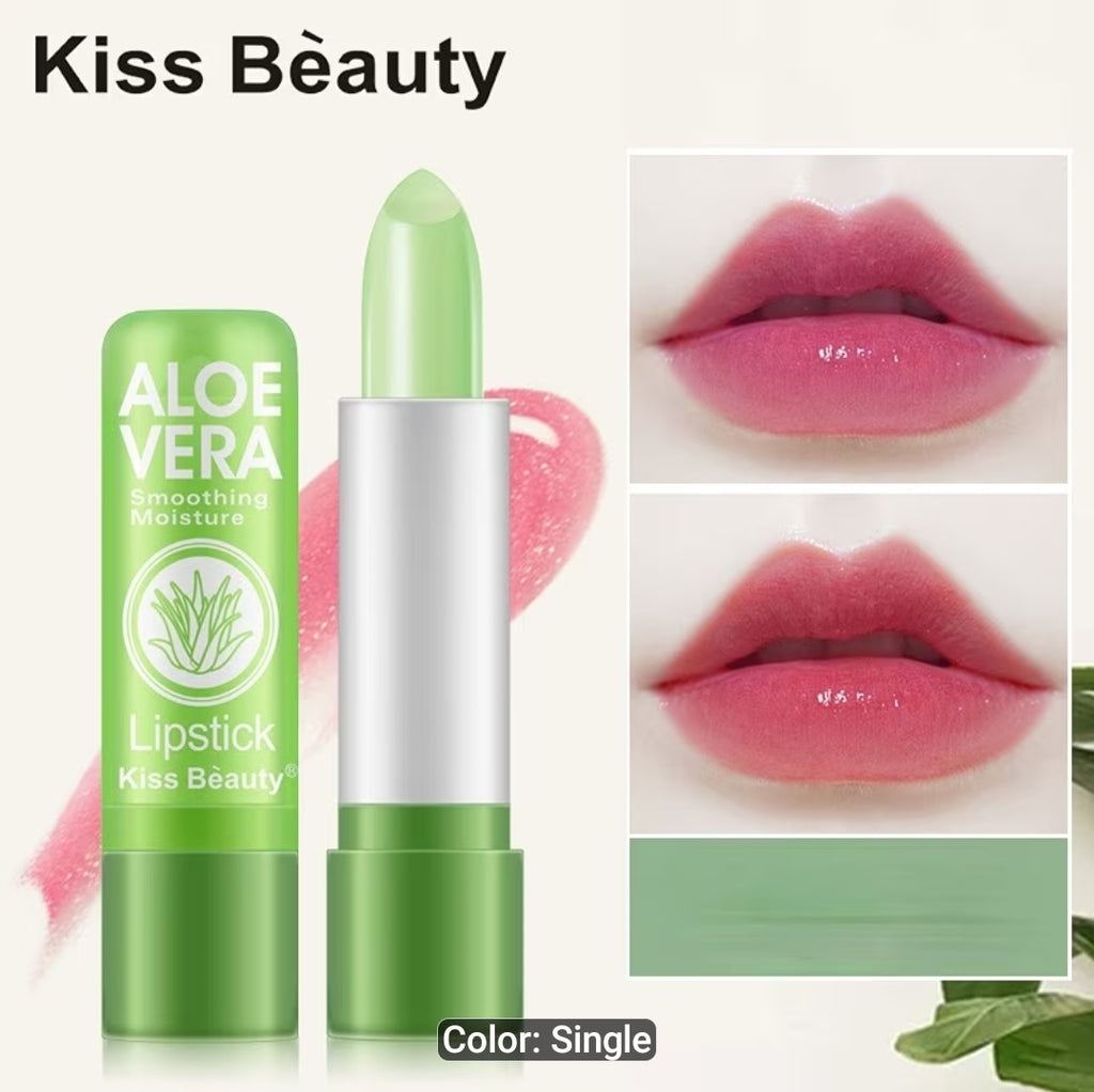 Kiss Beauty Aloe Vera Color-Changing Lip Balm, Moisturizing, Hydrating, Waterproof, Anti-Dryness, Temperature-Activated Lipstick