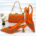QueenaYan Women's Shoes And Bag Set, Fashion Minimalist Striped Color Block Rhinestone Embellished Pointed Toe High Heels With Hard Box Clutch Bag, Suitable For Banquet And Party Occasions