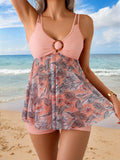 Swim Lushoire Spring/Summer Beach Vacation Mature Patchwork Floral Print Tankini Set