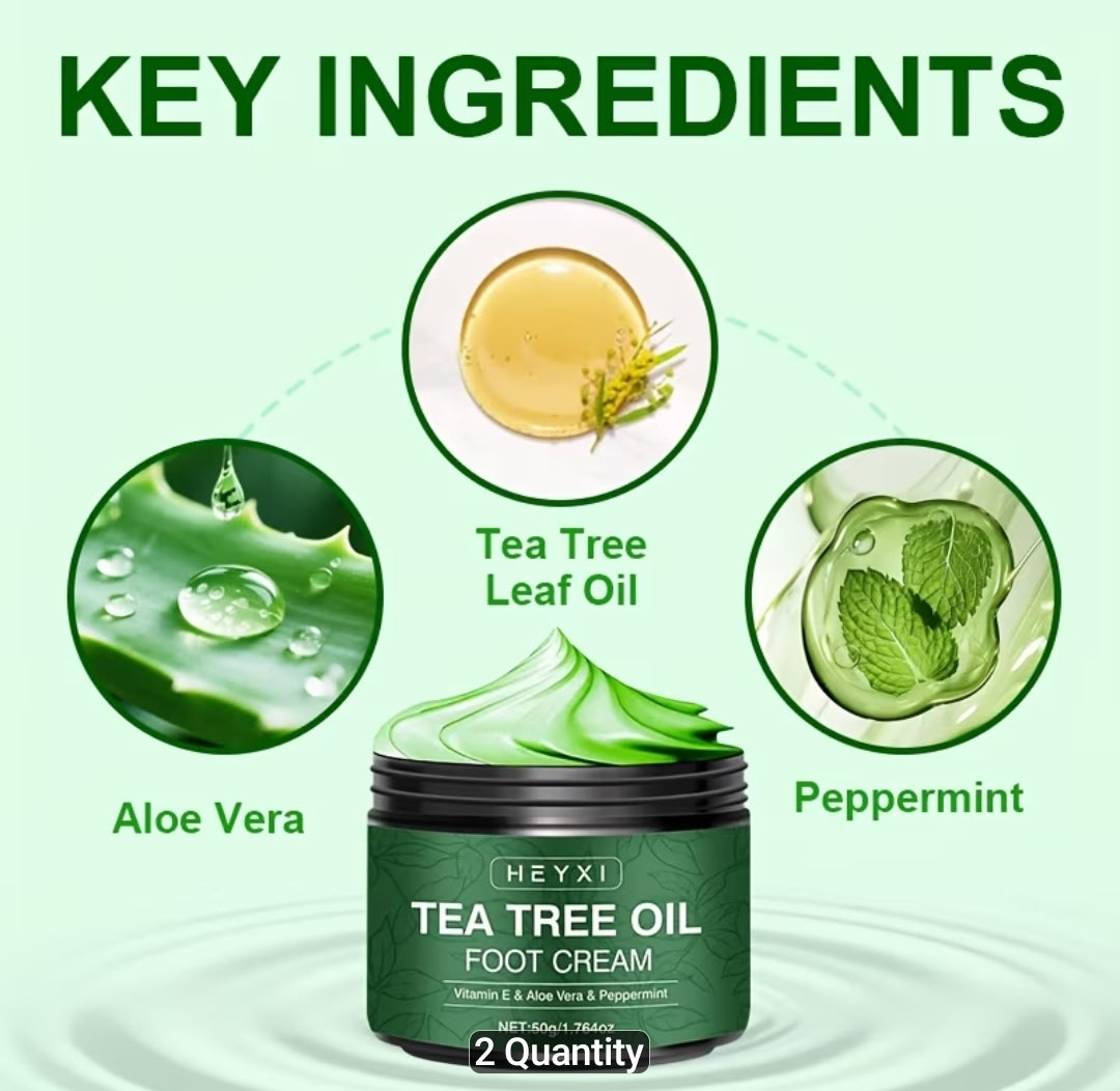 2pcs Tea Tree Oil Foot Cream, Enriched with Vitamin E, Aloe Vera, and Mint, Effectively Moisturizes Dry, Rough, and Cracked Skin, Softens and Smoothens the Skin, with a Long-lasting Fresh Fragrance, Foot Care, Contains Plant-derived Squalane