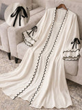 Al Najma Women's Elegant Tie-Up Contrast Color Abaya Robe, Suitable For Evening Party & Date