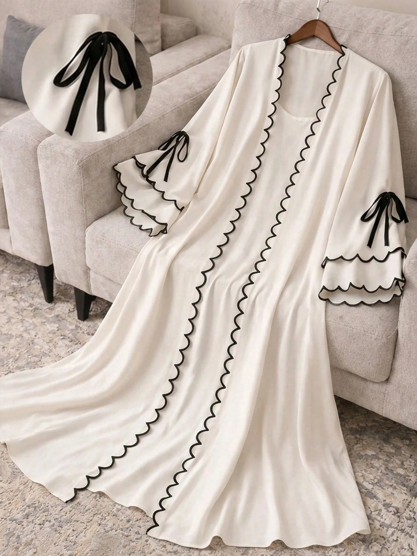 Al Najma Women's Elegant Tie-Up Contrast Color Abaya Robe, Suitable For Evening Party & Date