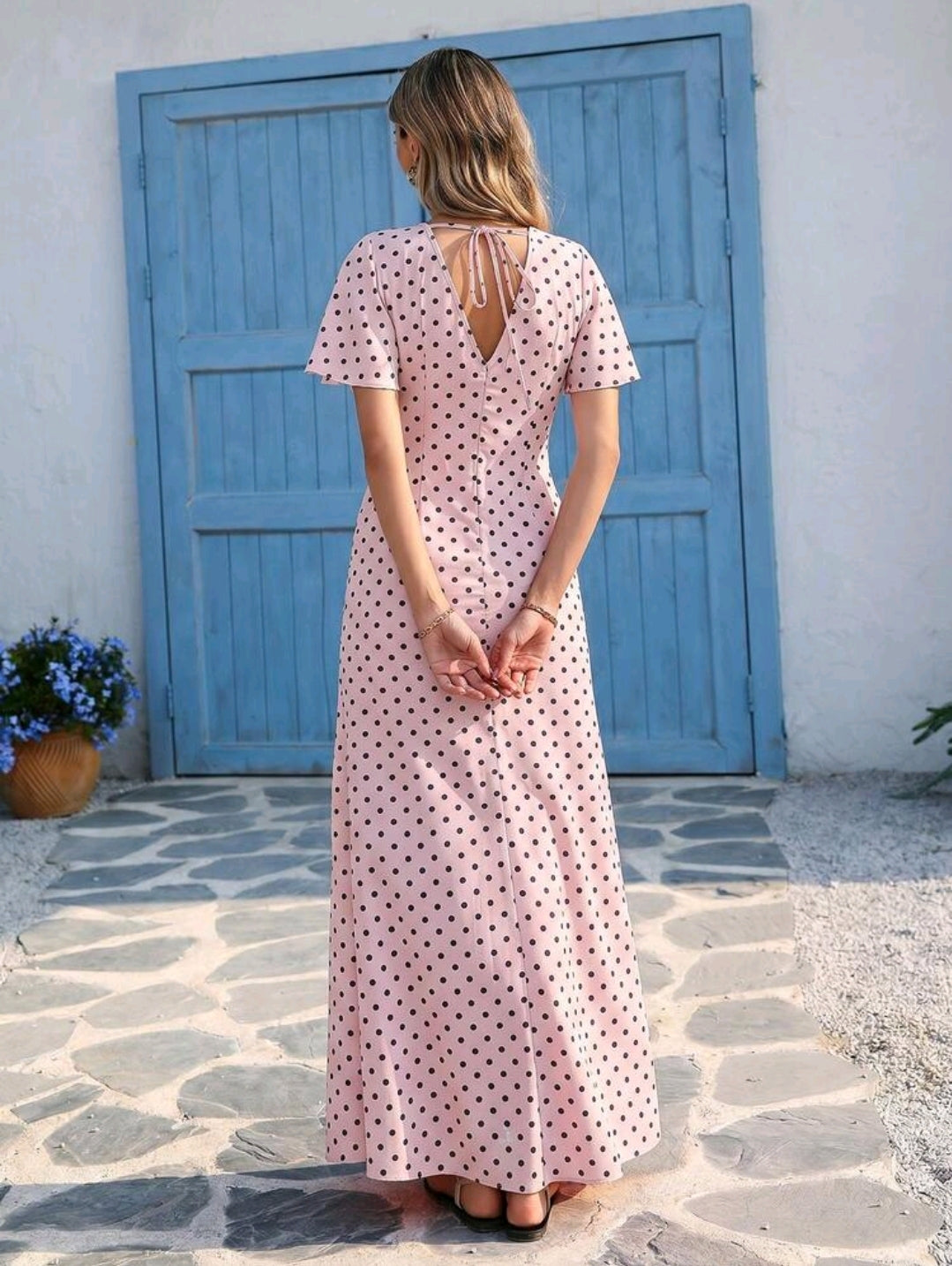 Vivid Eden Wave Pattern V-Neck Short Sleeve Fitted Women's Dress Spring And Summer Outfits, Summer Clothes, Valentine Day, Vacation Outfits Woman, Beach Outfits For Woman, Festival, Romantic And Elegant Clothing, Bohemian, BOHO, Sweet, Rave Outfits Festiv