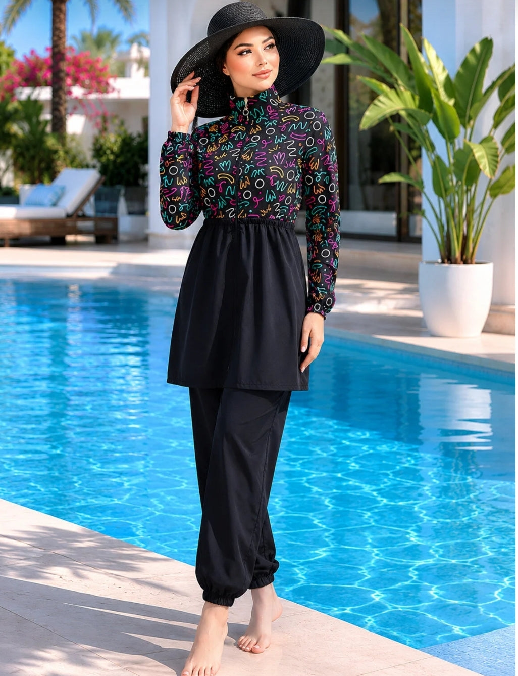 trendlina Mihrimah Beli 3-Piece Fully Covered Hijab Swimsuit Burkini Made
of Water-Repellent Fabric with Adjustable Elastic