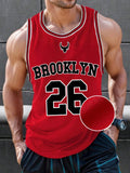 Shwiy Men's Fashion Brooklyn Printed Basketball Team Number 26 Solid Color Patchwork Round Neck Sleeveless Casual Basketball Jersey, Spring/Summer