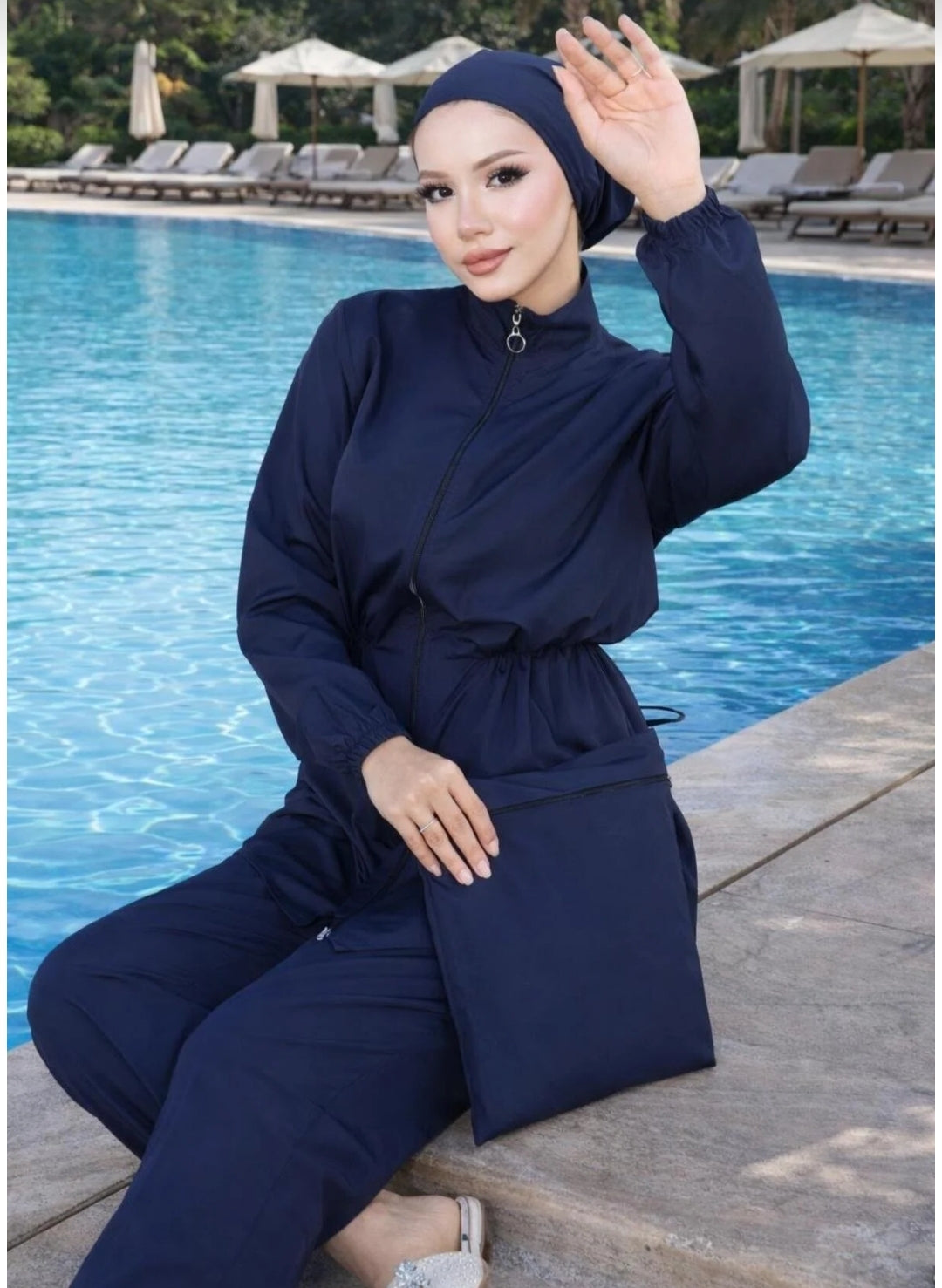 new ats Atlas Beli Elastic Hijab Swimsuit 4-Piece Set with Bag and Bonnet
Black
