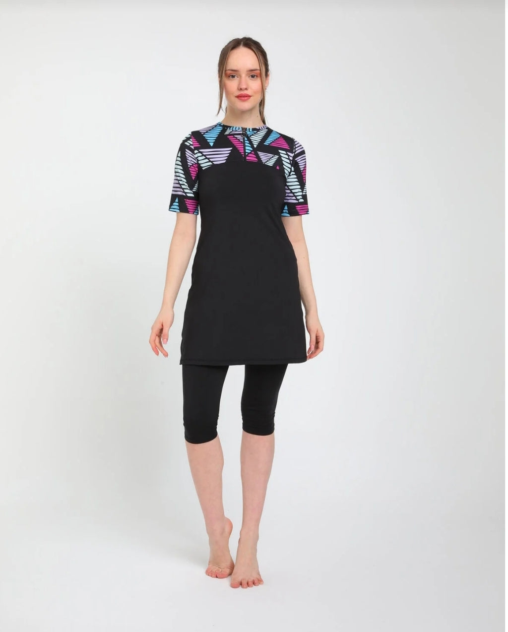 Chelly SHORT SLEEVE HALF ZIPPER SEMI COVERED SWIMSUIT