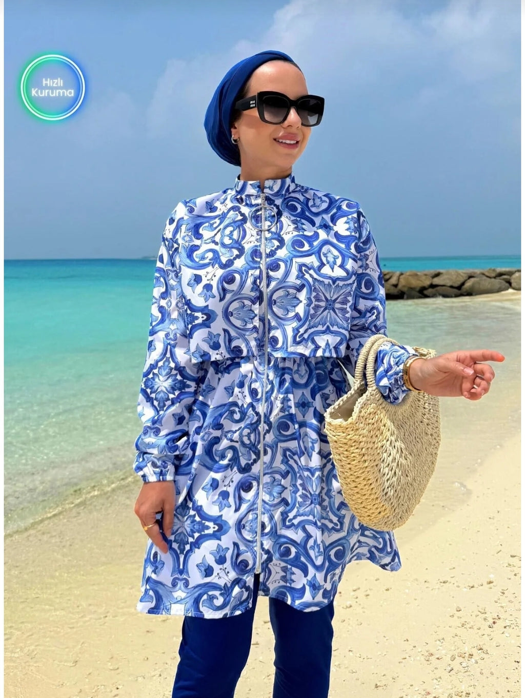 Ka Hijab Sea Full Covered 2-Piece Hijab Swimsuit - Blue