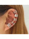 5pcs/Set Simple Fashion Hollow Leaf C-Shape Ear Cuff, Earlobe Earring For Non-Pierced Ears