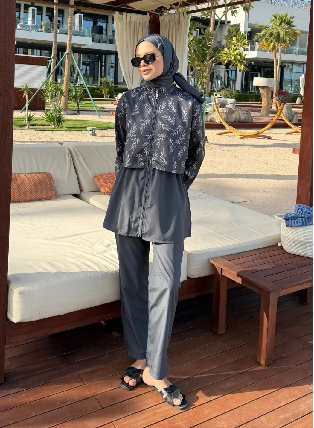 lurex moda Doha Parachute Fabric 3-Piece Fully Covered Hijab Swimsuit
