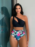 Swim Lushoire Summer Beach Plant Print Ruched Twist Front Push Up Bikini