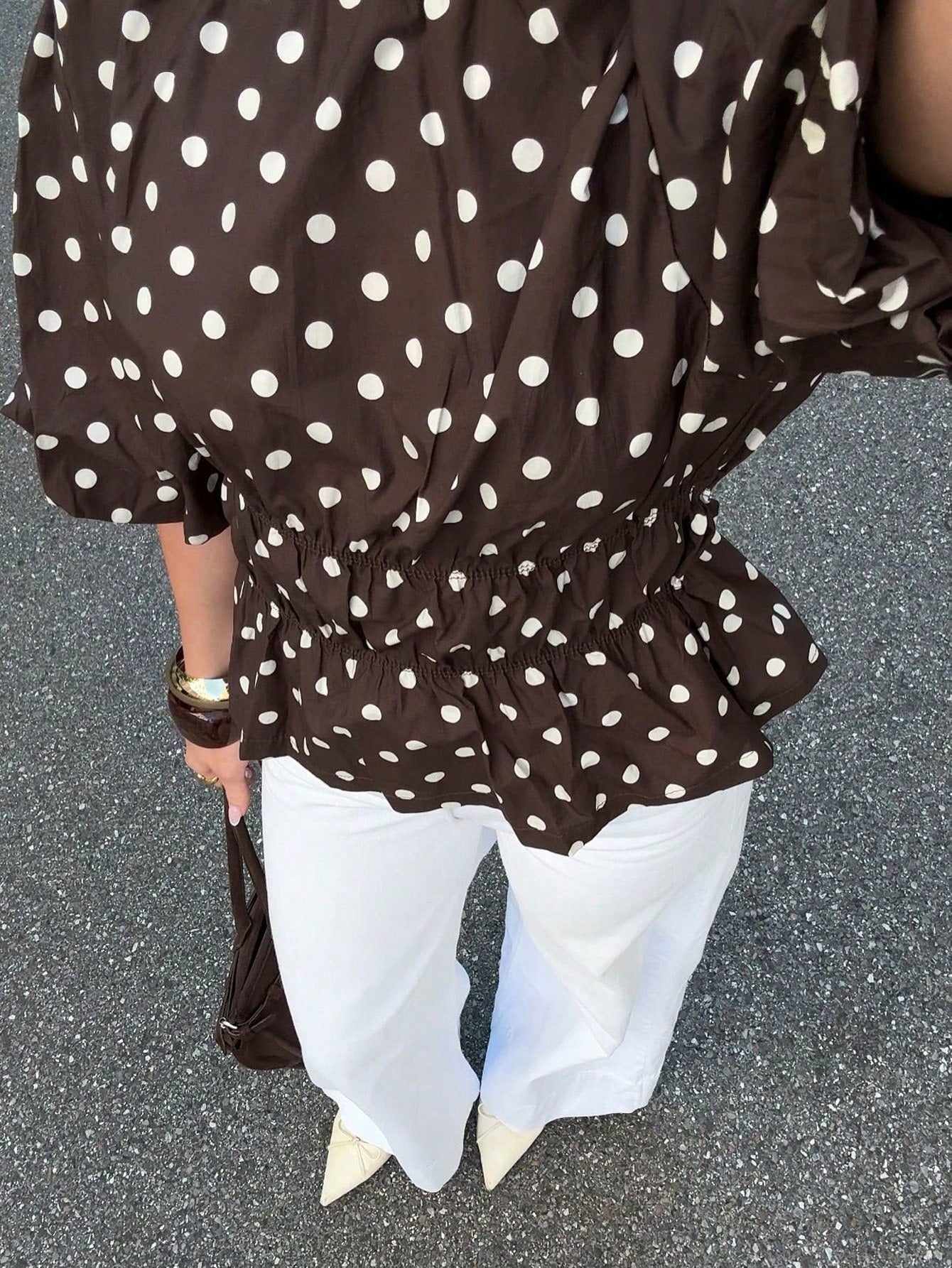 Siren Gaze Women's Round Neck Casual New Polka Dot Petal Sleeve Blouse