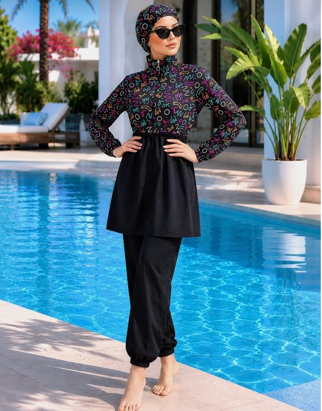 trendlina Mihrimah Beli 3-Piece Fully Covered Hijab Swimsuit Burkini Made
of Water-Repellent Fabric with Adjustable Elastic