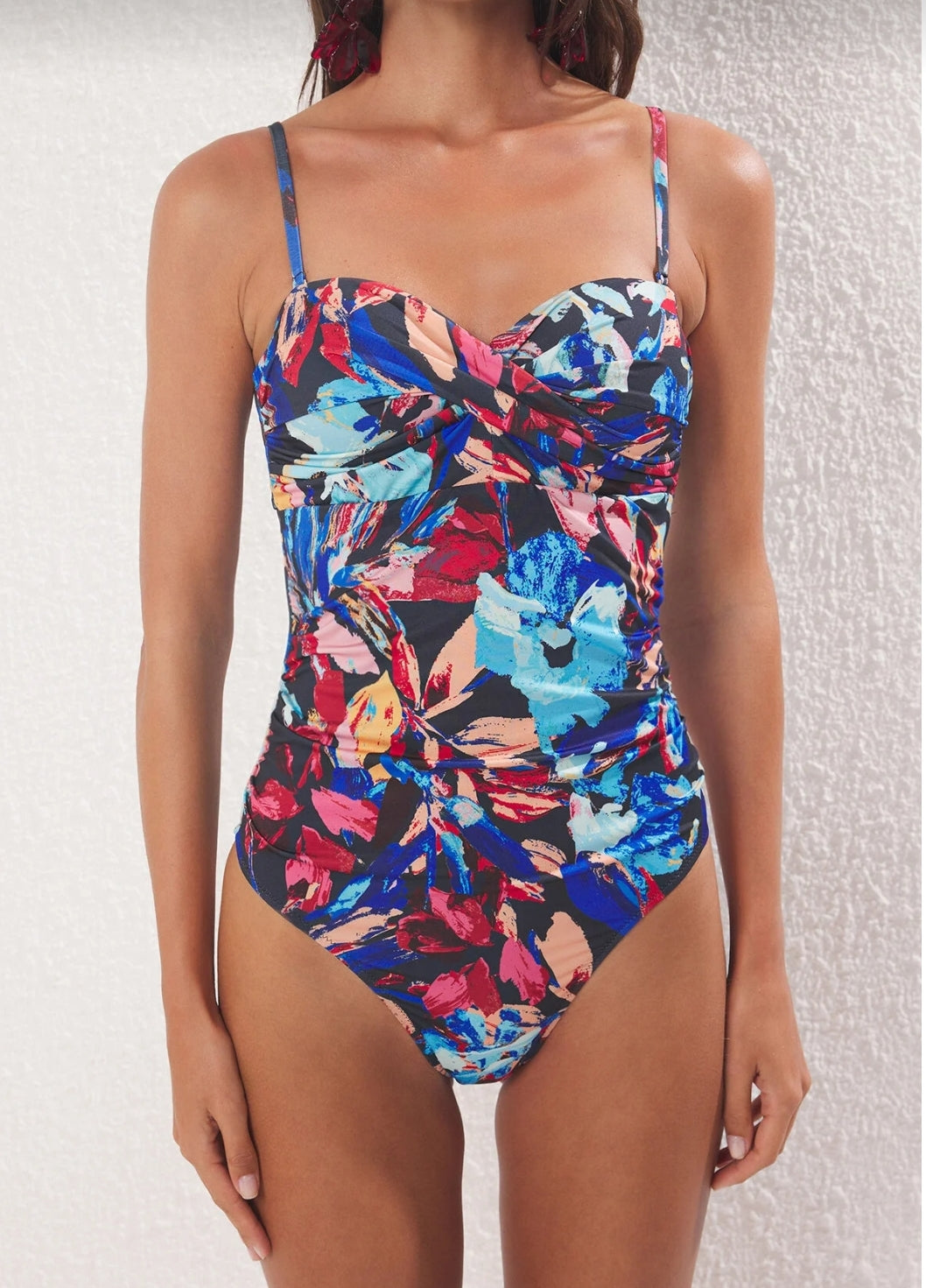 Floral Pattern Draped Strapless Covered Regular
Swimsuit Tbess25Ma00088