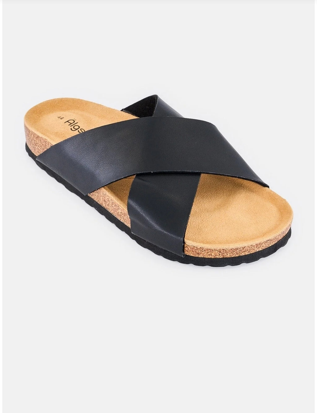 Algspar Men Leather Crisscross Slip On Sandals, Black