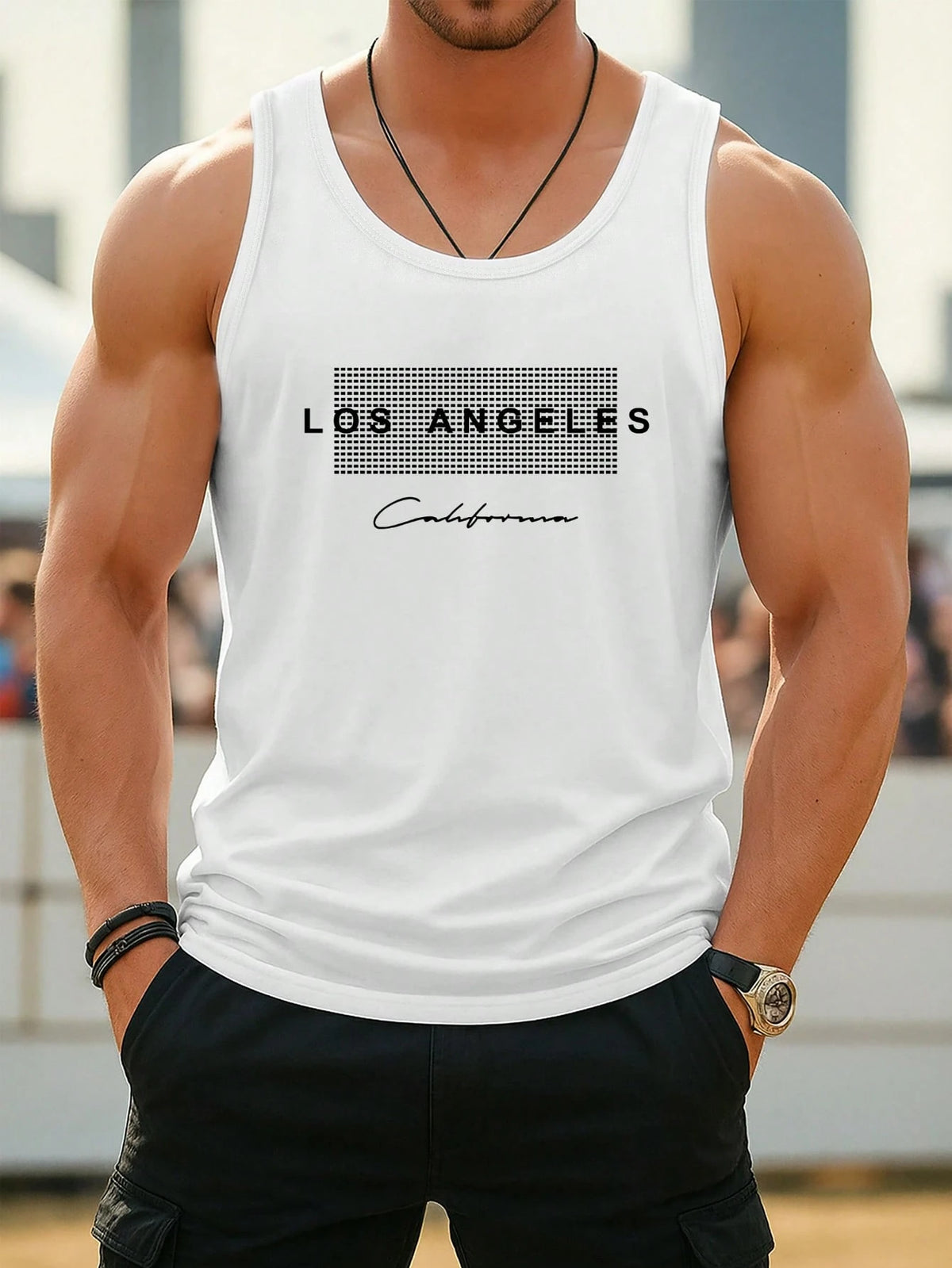 California Print Men's Sleeveless Tank Top, Suitable For Fitness, Daily Wear, Various Sports Activities, Father's Day Gift, Beach Outfit
