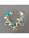 1pc Bohemian Style Alloy & Pearl Starfish Bracelet For Women, Summer Beach