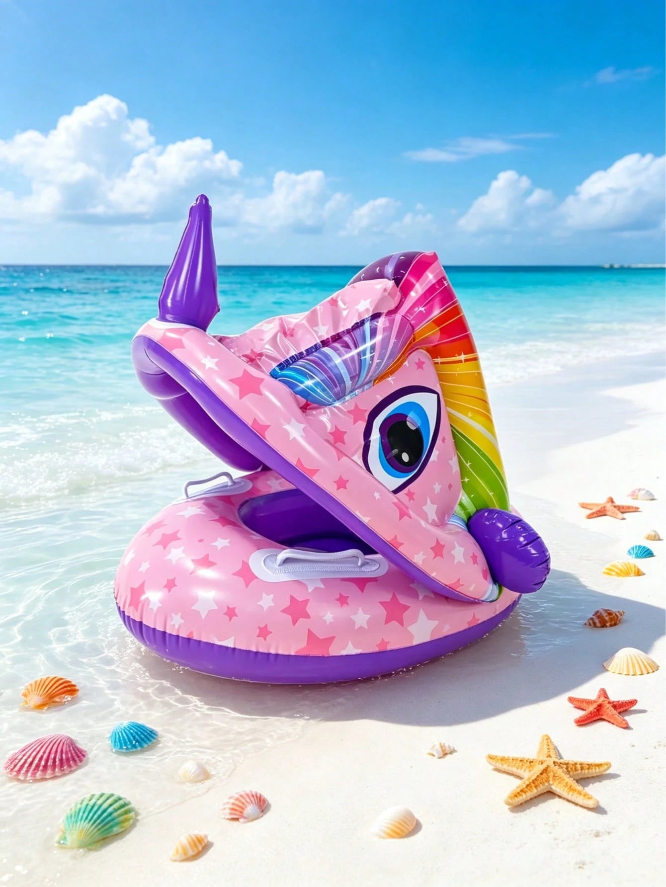 1pc Kids Swimming Pool Seat Ring, Cute Inflatable Swimming Ring Floating Seat With Handles, Children Learning Swimming Pool Bath Tub Inflatable Car/Boat Shaped Swimming Ring, Underarm Floating Ring, Summer Swimming With Steering Wheel And Sunshade