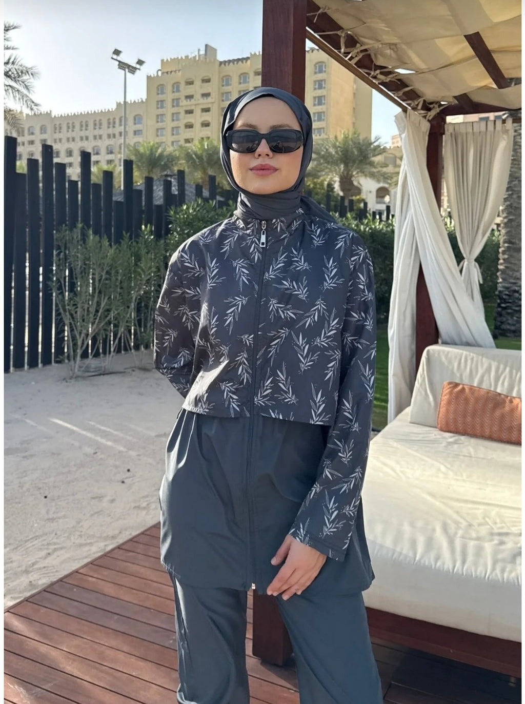 lurex moda Doha Parachute Fabric 3-Piece Fully Covered Hijab Swimsuit