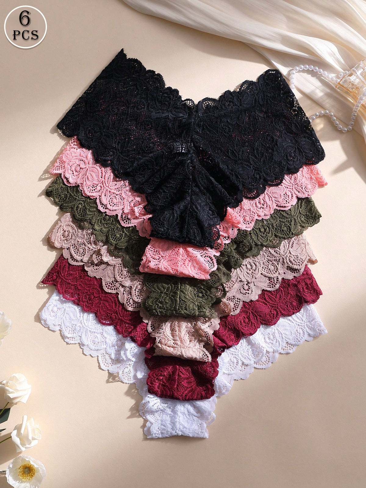 6pcs Women's Sexy Lace Mid-Waist Seamless Panties, Butt Lifting Shapewear Striped Underwear