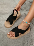 Women's Summer Wedge Sandals, Thick Sole Low Heel Open Toe Criss-Cross Strap Tassel Fringe Sandals, Brown, Beige, Suitable For Outdoor, Beach, Travel, Mix And Match, White