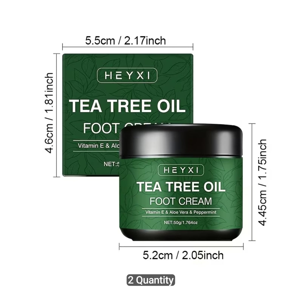 2pcs Tea Tree Oil Foot Cream, Enriched with Vitamin E, Aloe Vera, and Mint, Effectively Moisturizes Dry, Rough, and Cracked Skin, Softens and Smoothens the Skin, with a Long-lasting Fresh Fragrance, Foot Care, Contains Plant-derived Squalane