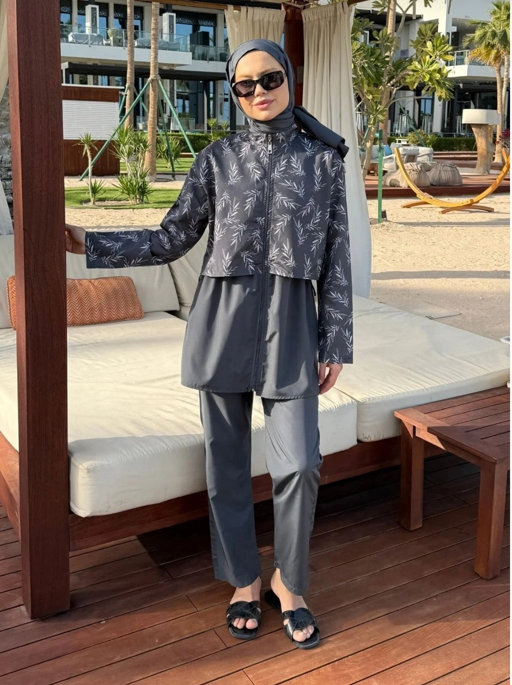 lurex moda Doha Parachute Fabric 3-Piece Fully Covered Hijab Swimsuit