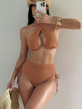 Swim SXY Women's Solid Color Halter Neck Bikini Set With Underwire, Suitable For Summer Vacation