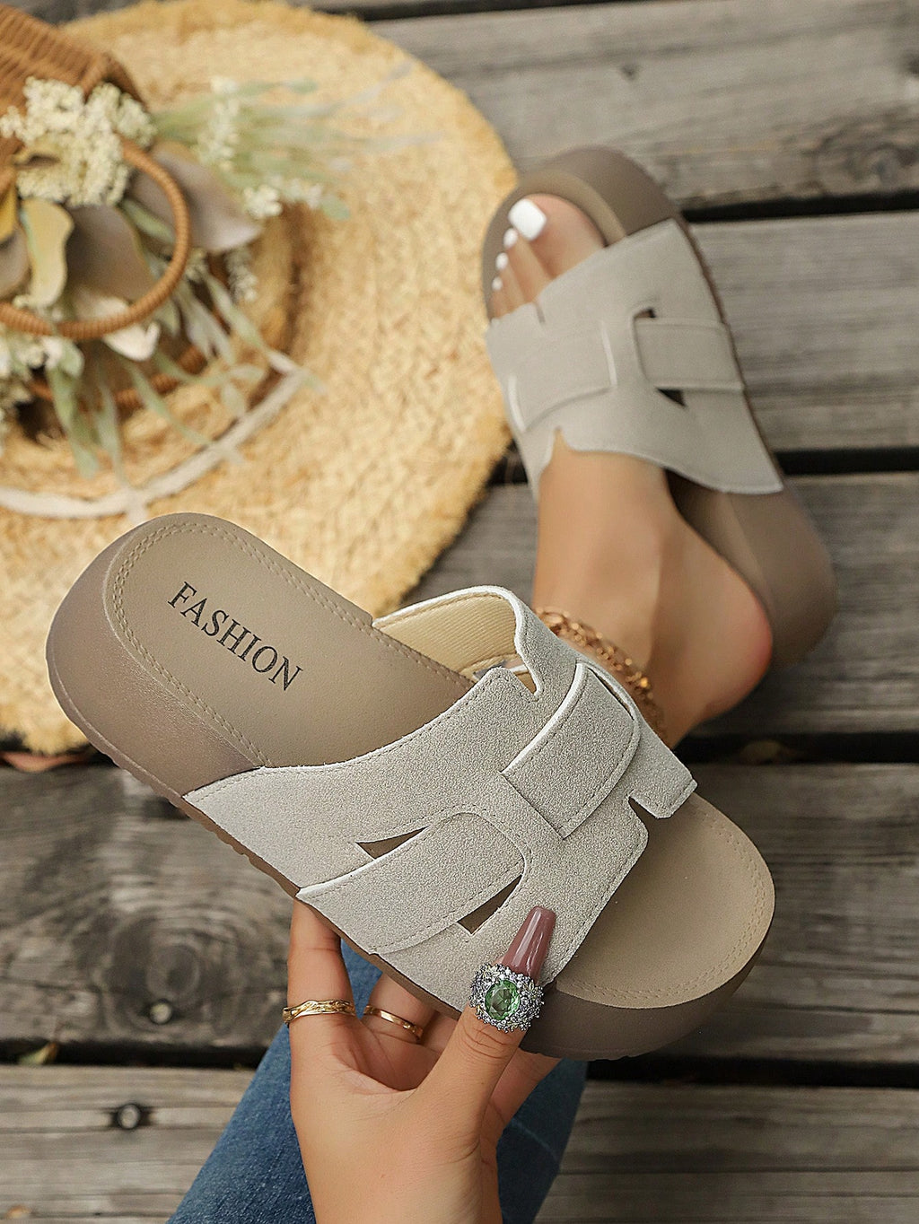 Woven Platform Slide Sandals, Women's Comfortable Slip-On Sandals, European And American Style Thick-Soled Slippers,Beach Shoes,Summer Shoes