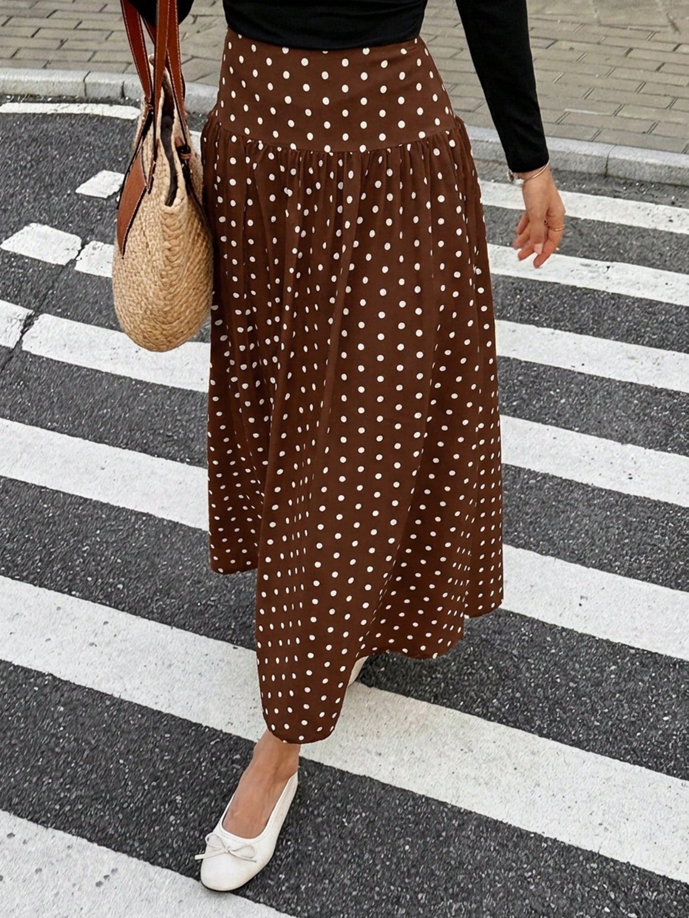 Serisse Women's High Waist Polka Dot Print Casual Fashionable Versatile Skirt