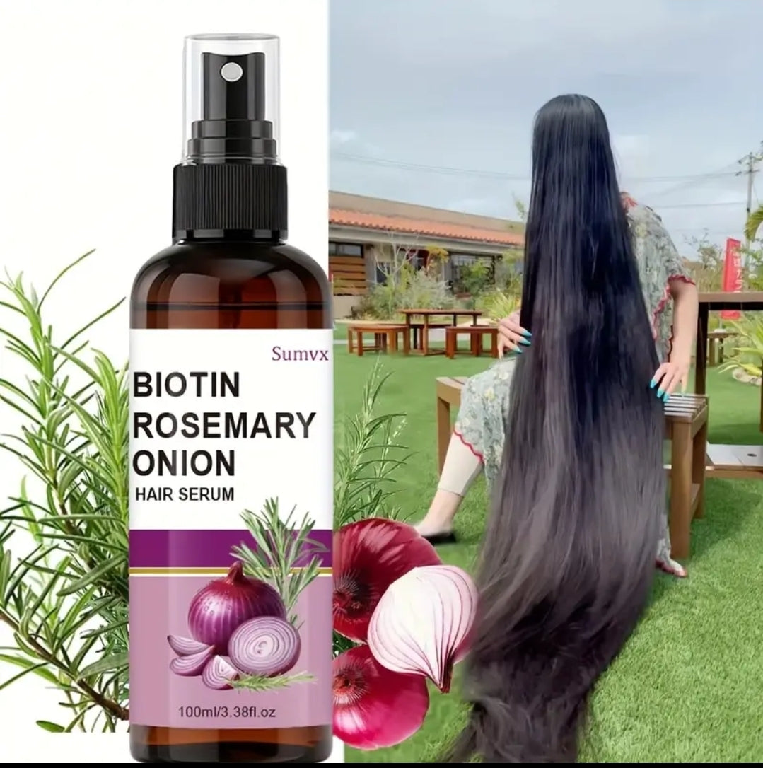 Onion Biotin Strengthening Serum Spray, Enriched with Onion Oil, Rosemary Leaf Oil and Biotin, Has 10 Care and Styling Benefits, Softens Hair for 72 Hours, Moisturizes Hair, and Smoothes Dry and Rough Hair.