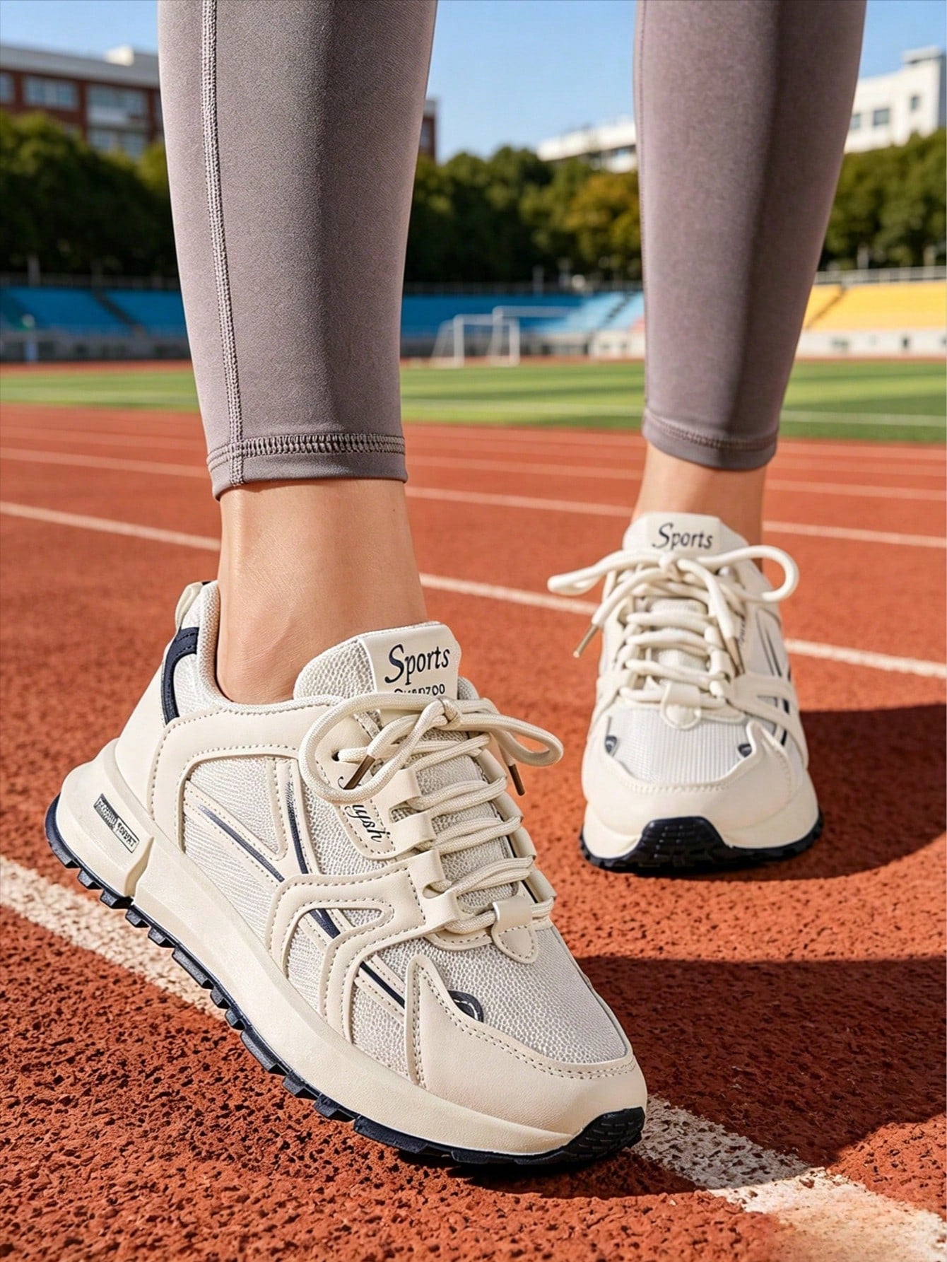 1 Pair Sporty Thick-Sole Air Cushion Lace-Up Breathable Casual Running Shoes, Sneakers