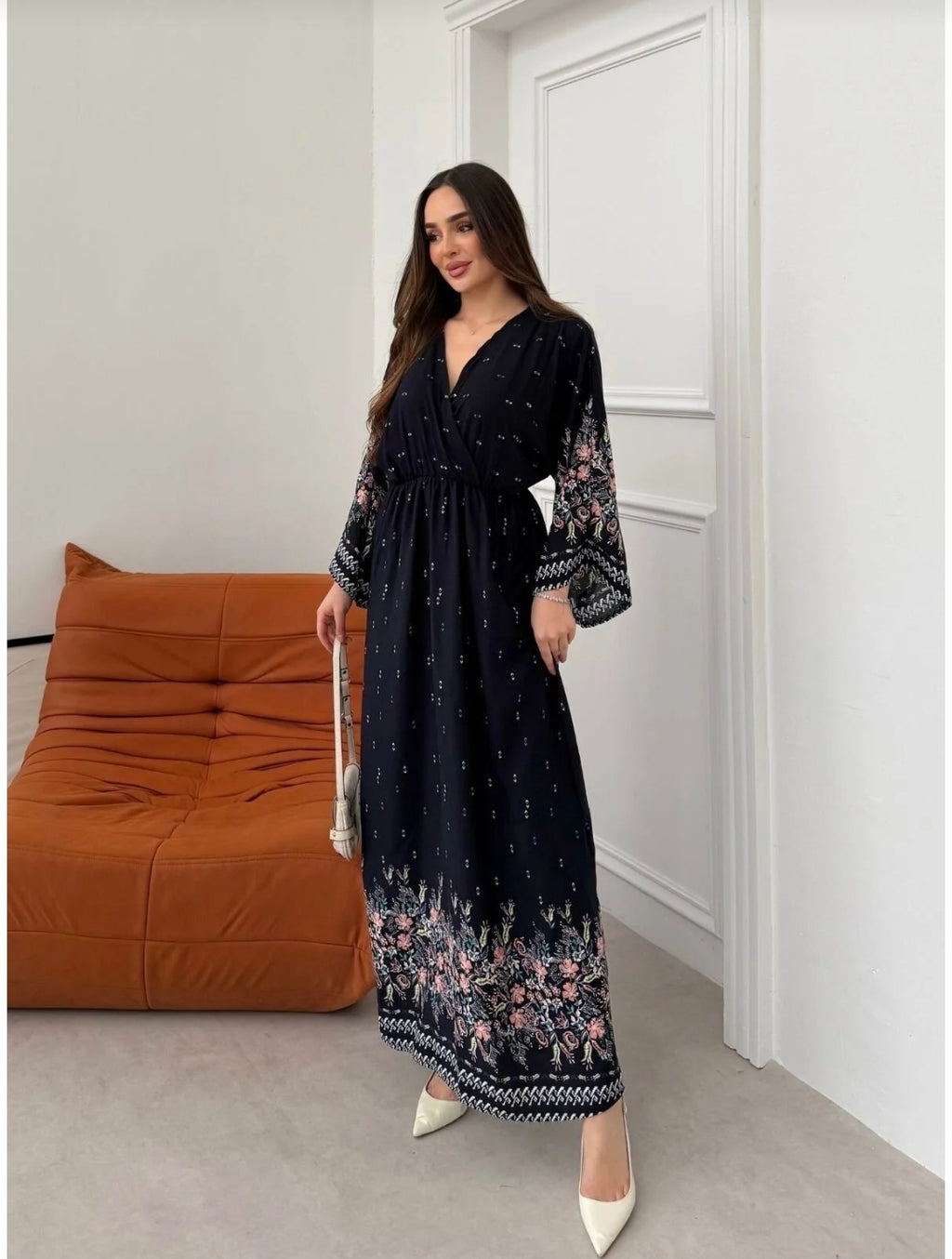 mezqa Wrap Collar Patterned Summer Viscose Dress Patterned