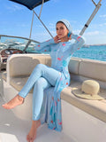 Veilorie 3pcs Women's Summer Fashion Ocean Element Printed Burkini Set