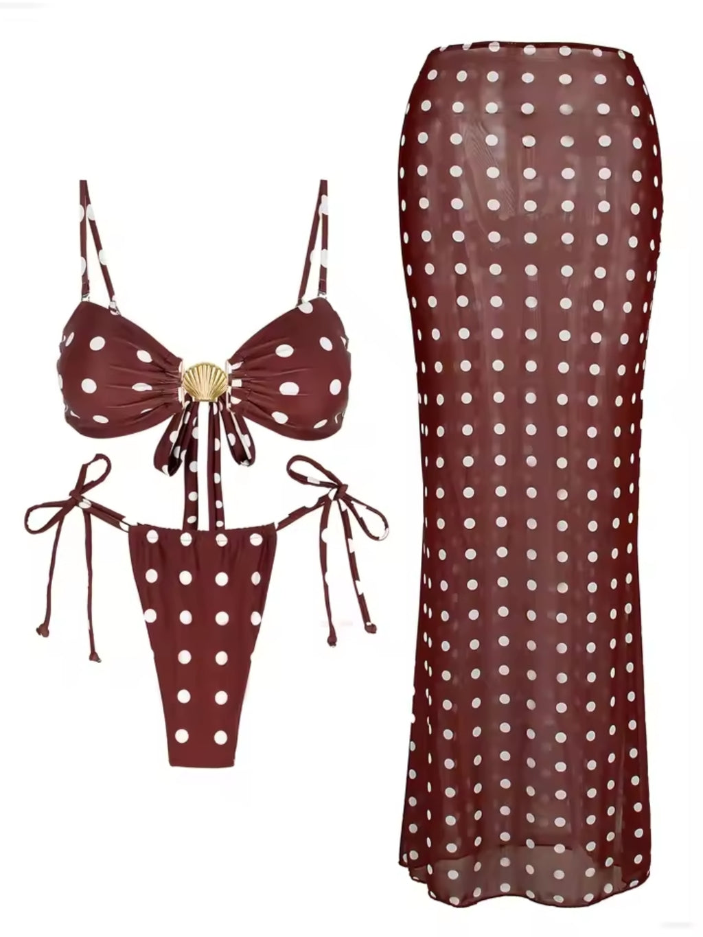 Chic Strapless Swimsuit Polka Dot 3 Piece Bikini Elegant
High Waist Beach Skirt 2025 New Bathing Suit with Cover