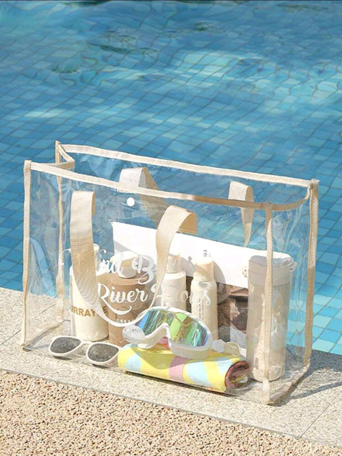 1 Pc PVC Transparent Waterproof Outdoor Swimming Bag, Multi-Functional Toiletry Bag, Large Capacity Beach Bag Suitable For Pool, Beach, Vacation, Beach Bags ,Holiday