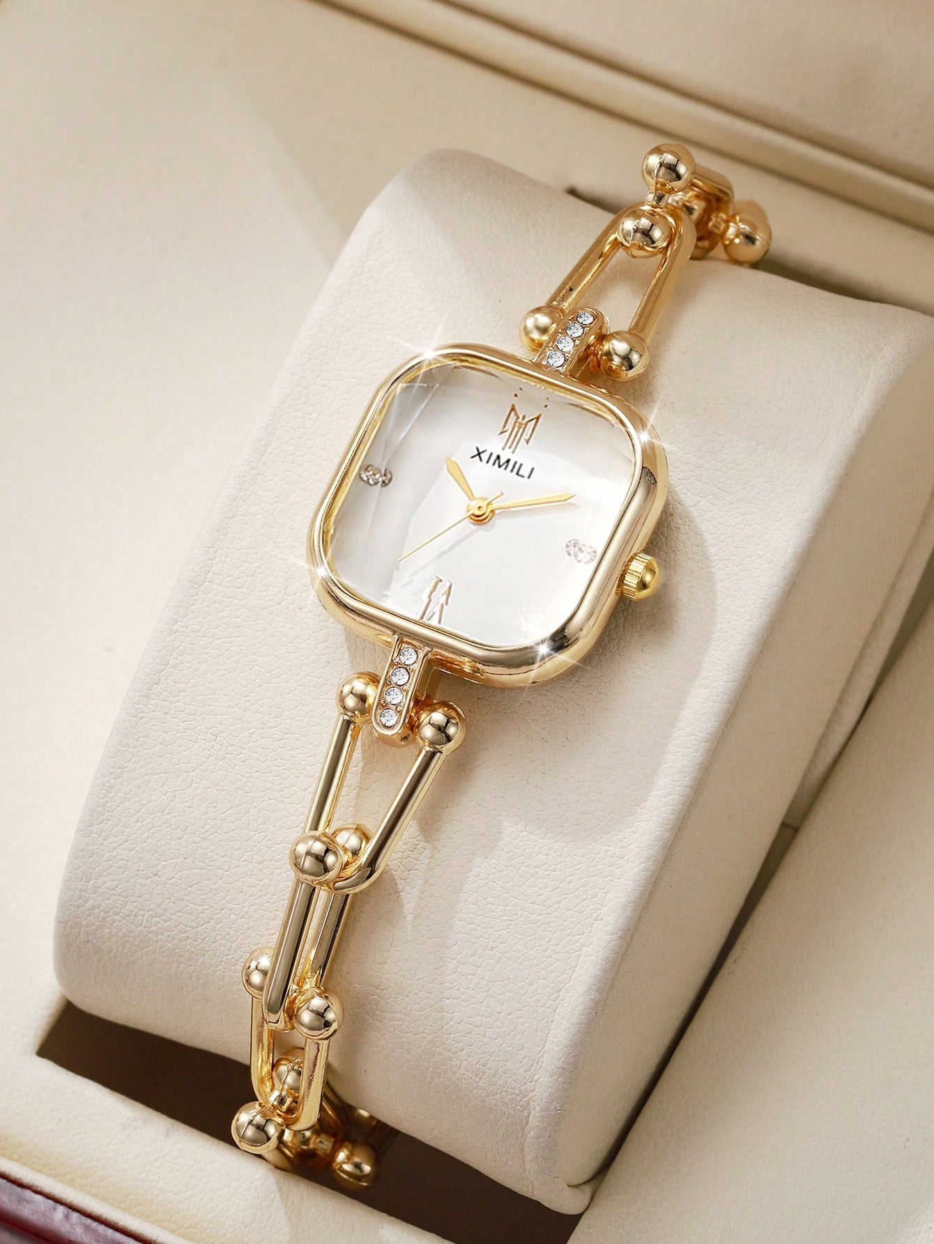 1pc Women's Fashion Casual Square Minimalist Roman Numeral Diamond Dial Elegant Quartz Bracelet Watch, No Watch Box Included