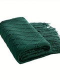 1pc Solid Color Diamond Plaid Knitted Blanket, Nordic Style Acrylic Rectangular Minimalist Sofa Cover Throw Blanket, Bedroom Leisure Knit Blanket
