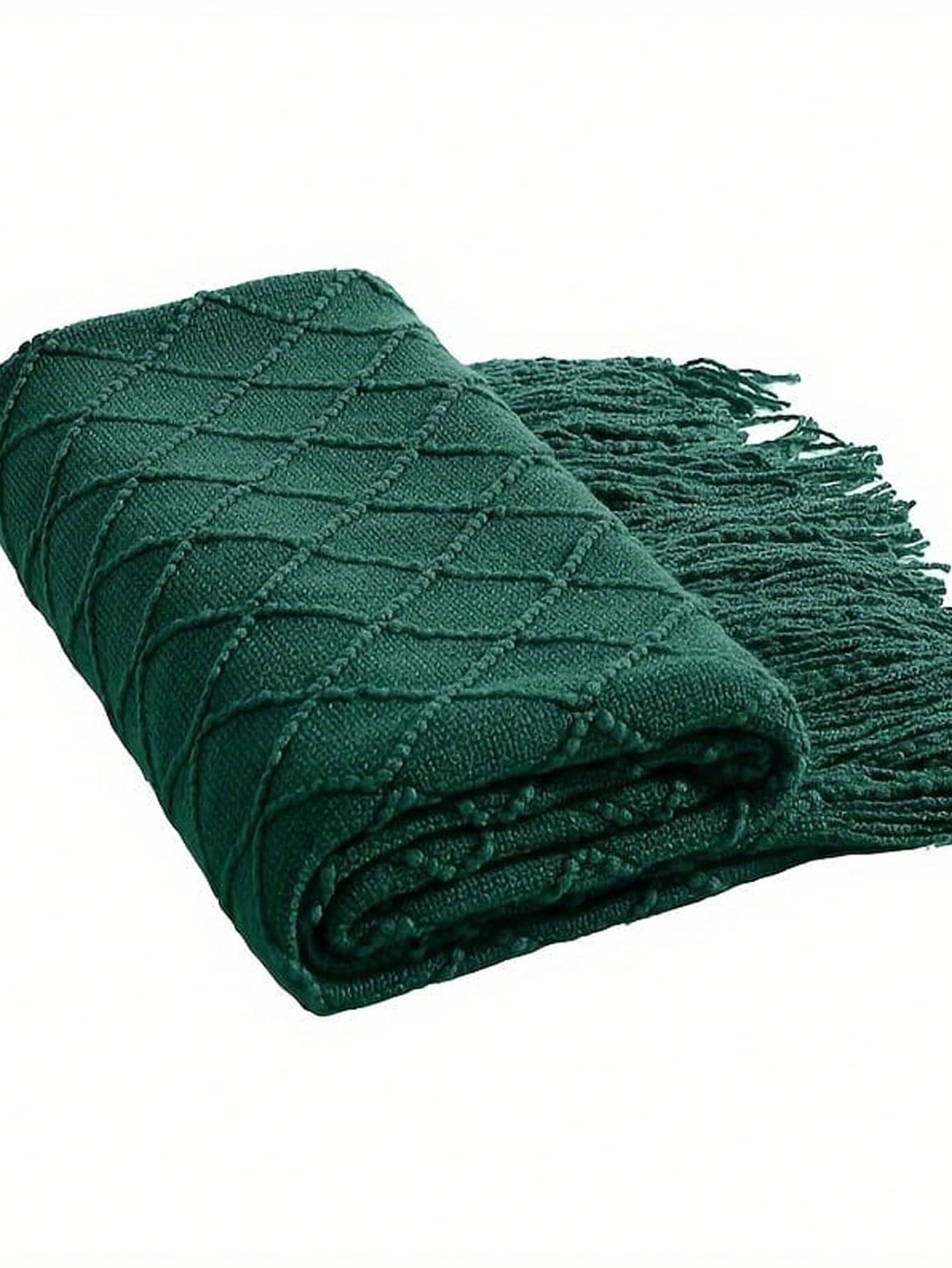 1pc Solid Color Diamond Plaid Knitted Blanket, Nordic Style Acrylic Rectangular Minimalist Sofa Cover Throw Blanket, Bedroom Leisure Knit Blanket