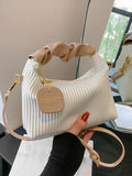 New Fashionable Simple Folded Woven Pu Colorblock Tote Shoulder Crossbody Bag