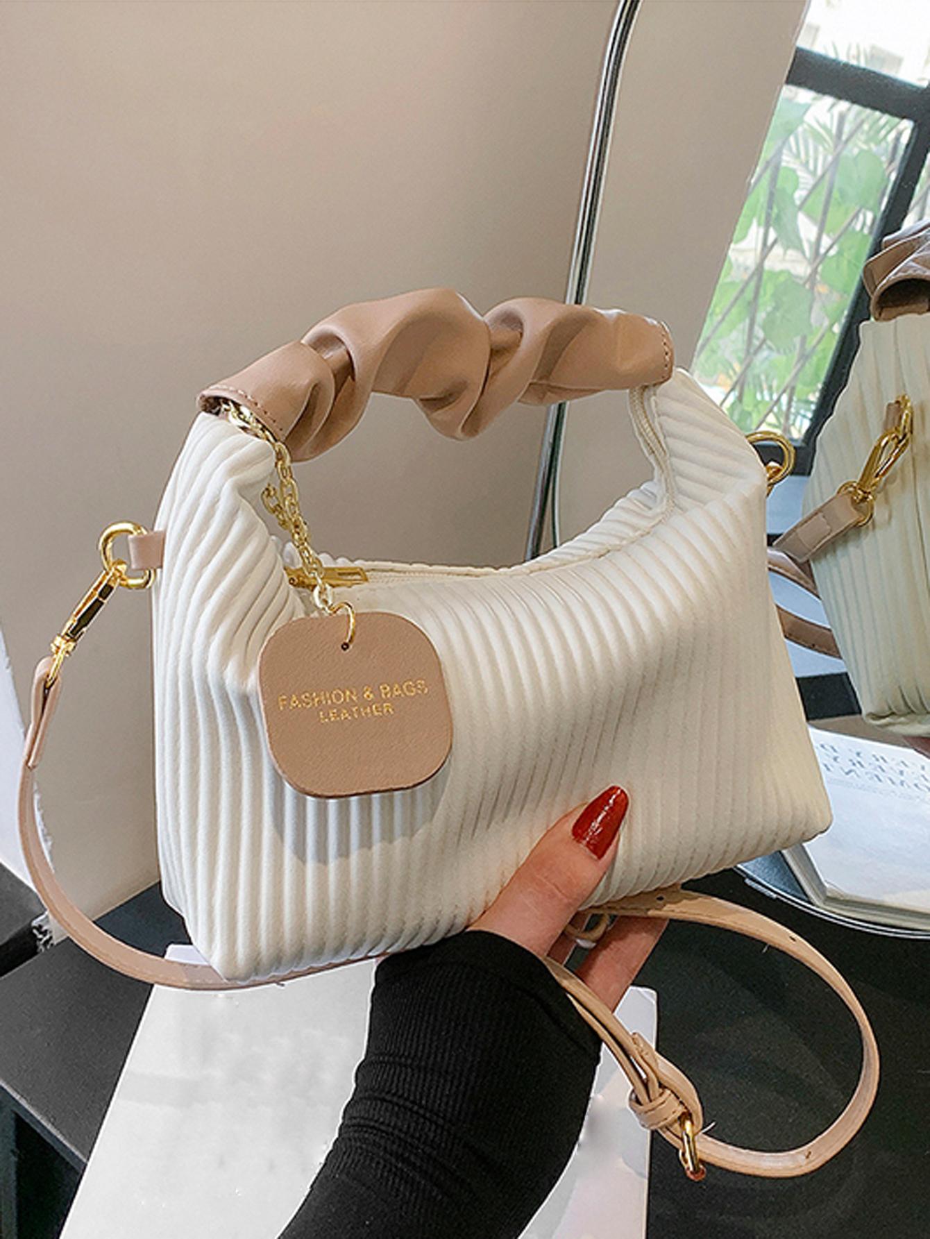 New Fashionable Simple Folded Woven Pu Colorblock Tote Shoulder Crossbody Bag