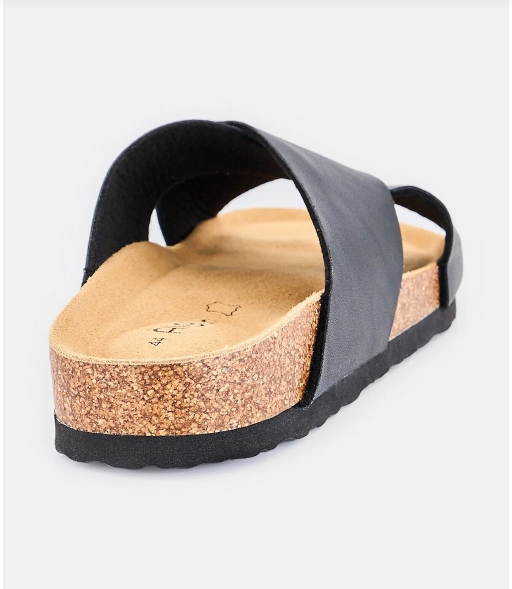 Algspar Men Leather Crisscross Slip On Sandals, Black