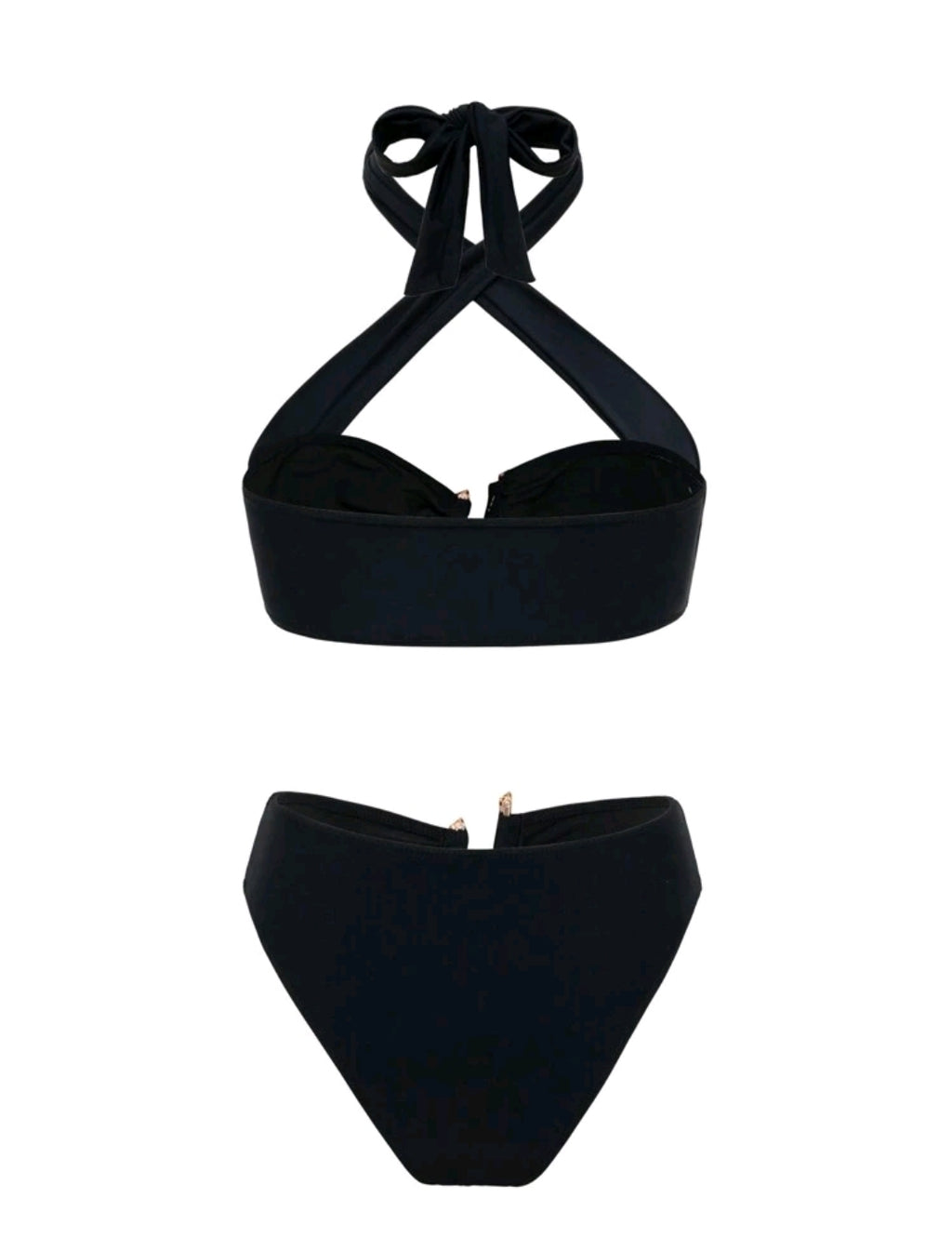 Swim SXY Springbreak Sexy Solid Gold Color Accessory Bandeau Halter High Waist Bikini Set, Summer Holiday Beach Festival Boho