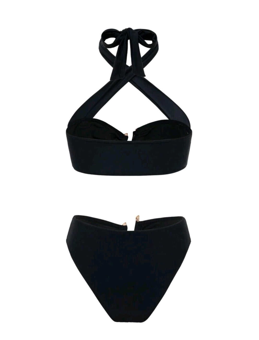 Swim SXY Springbreak Sexy Solid Gold Color Accessory Bandeau Halter High Waist Bikini Set, Summer Holiday Beach Festival Boho