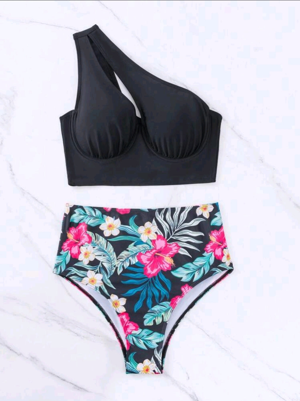 Swim Lushoire Summer Beach Plant Print Ruched Twist Front Push Up Bikini