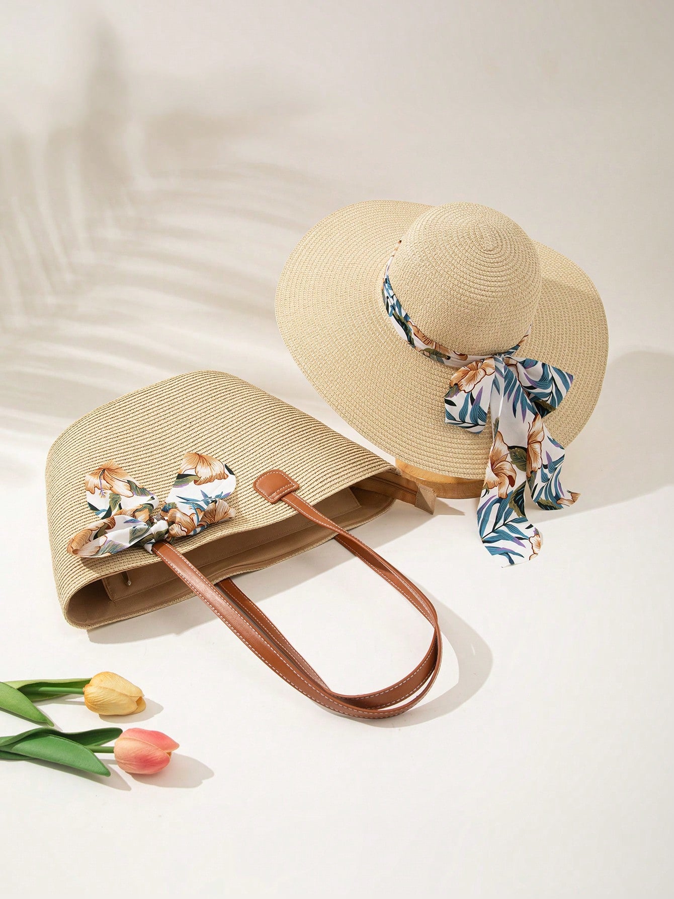 1 Hat + 1 Bag Set, Suitable For Women's Daily Wear And Outings,Beach,Travel