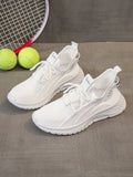 Women's Lightweight Comfortable Breathable Running Fitness Shoes, Casual White Sneakers, & Versatile, Suitable For All Seasons