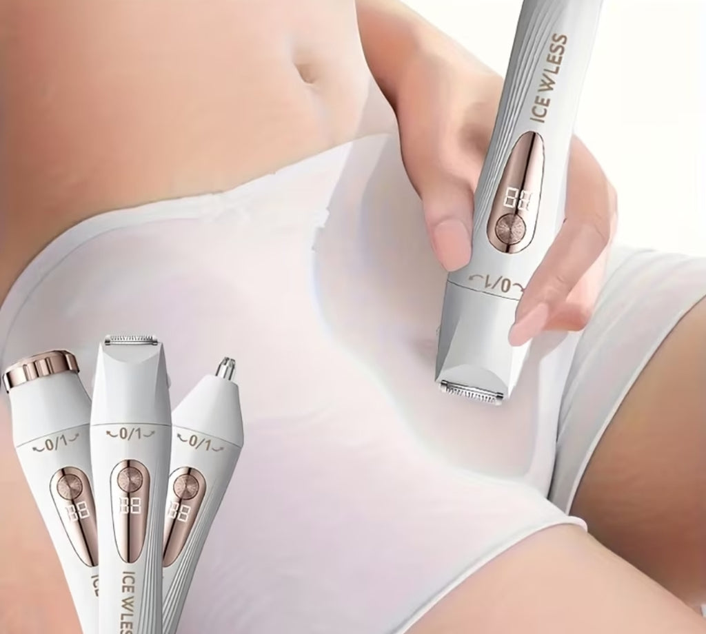 A Multi-functional Epilator, a Three-in-one Epilator for Women, with USB Charging and LCD Display. A Home Underarm Hair Remover, a Home Eyebrow and Nose Hair Trimmer for Women, a Body Hair Trimmer, and a Bikini Epilator