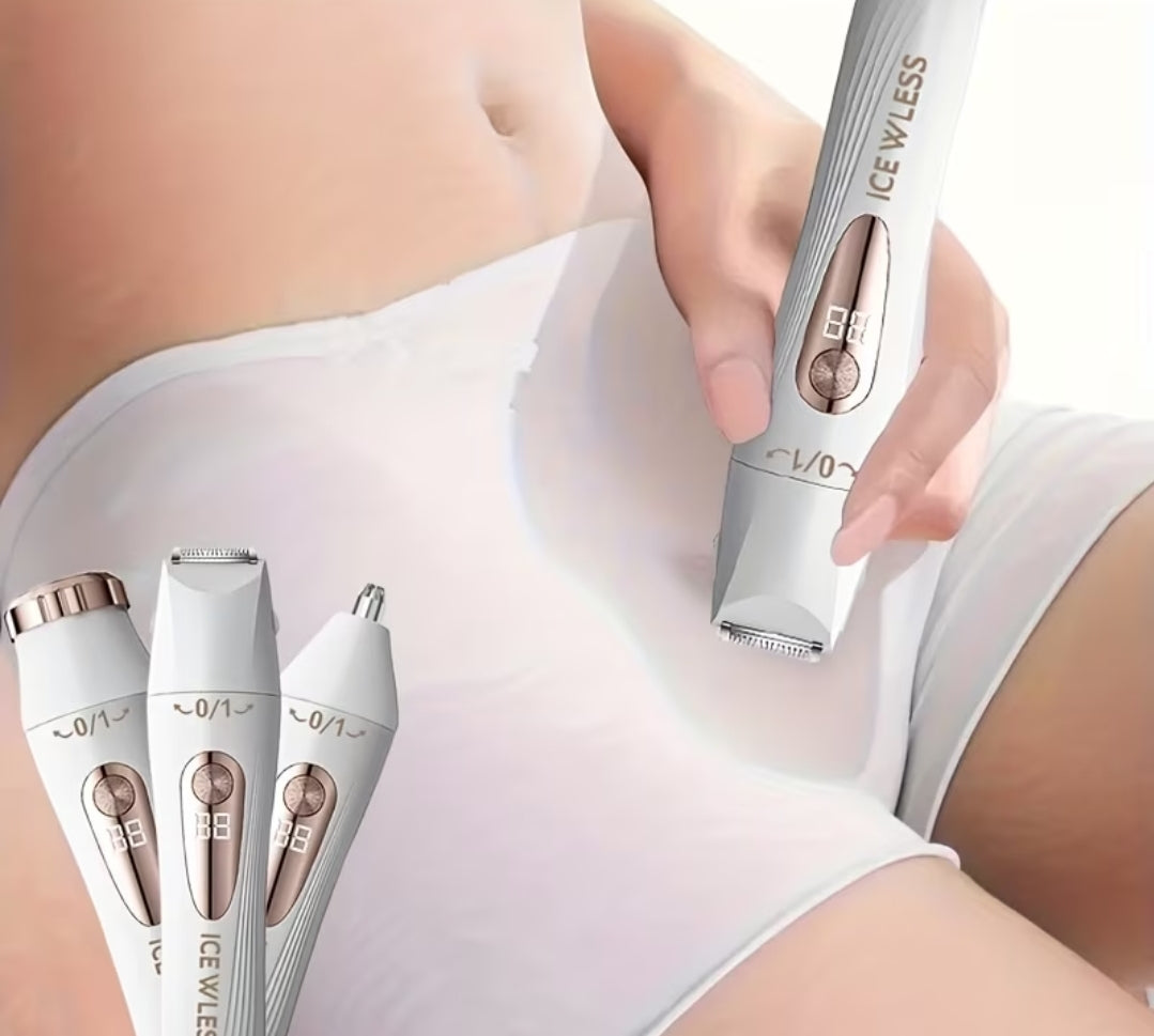 A Multi-functional Epilator, a Three-in-one Epilator for Women, with USB Charging and LCD Display. A Home Underarm Hair Remover, a Home Eyebrow and Nose Hair Trimmer for Women, a Body Hair Trimmer, and a Bikini Epilator